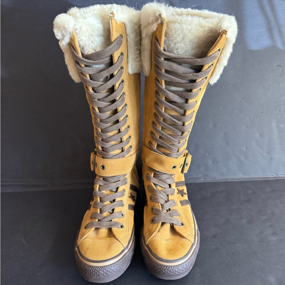 Rare🌟Vtg Converse brown leather XXHI sneakers Knee high full lace buckle.Size 7